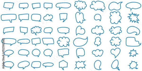 Fototapeta Speech bubble, speech balloon, chat bubble line art icon for apps and websites. Set of speech bubble, comic sticker, chat box and empty social media message balloon silhouette or communication network