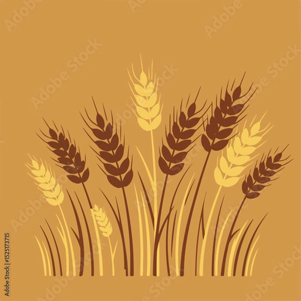 Fototapeta Wheat ears illustration in brown and gold colors. Stylish wheat graphic design with stalks and grains.  Wheat image perfect for agriculture brochures, gardening websites, or farm branding.