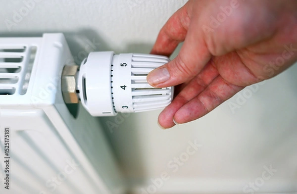 Obraz Person is adjusting temperature on radiator