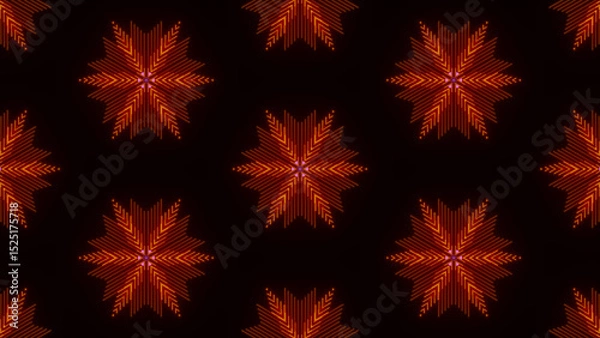 Fototapeta Bright red star patterns create a vibrant visual display in a dark setting suitable for festive occasions or decor