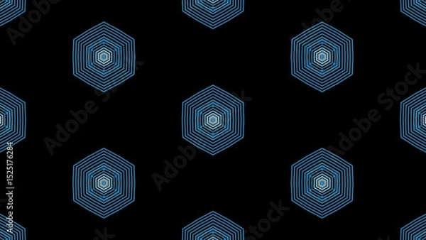 Obraz Intricate blue hexagonal patterns on a black background 