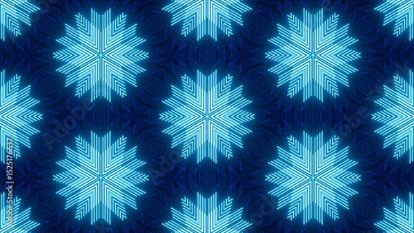 Obraz Intricate blue and turquoise snowflake pattern on dark background neon glow