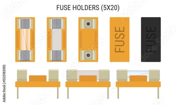 Obraz Fuse holder set. Collection of fuse holders for glass and ceramic 5x20mm fuses. Vector illustration, EPS10