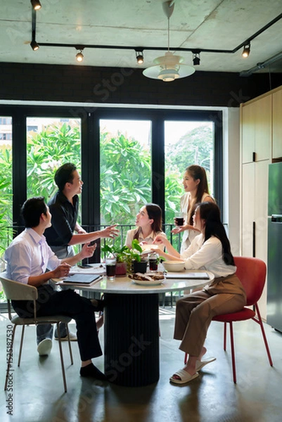 Obraz Asian Business Team Meeting Collaboration in Modern Office Diverse Group Discussion Corporate Success Teamwork Innovation Brainstorming Creative Solutions Leadership 