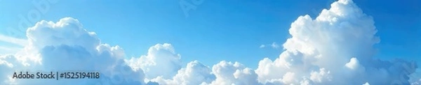 Obraz Vast, fluffy cumulus clouds drift across a brilliant blue summer sky, creating a breathtaking, serene landscape  Perfect for travel, nature, or weather-related projects ,  cloud formations,  horizon