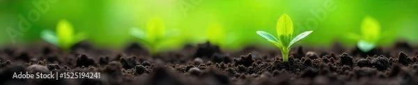 Obraz Vibrant green seedlings emerge from rich soil, a lush backdrop for your design projects Perfect for spring, growth, and nature themes , fresh, natural background, cultivation