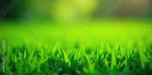 Obraz Vibrant, lush green grass, freshly cut and glistening with morning dew Perfect for spring, summer, or environmental themes A beautiful natural texture close-up , verdant, droplet, flora