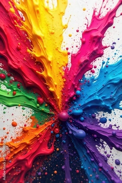 Fototapeta Vibrant rainbow hues burst from a paint explosion, creating a dynamic and energetic abstract background  Perfect for projects needing a bold, joyful aesthetic ,  fantasy,  energetic,  intense