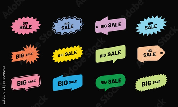 Fototapeta Big Sale badge icon set. Special offer, big sale, discount, best offer price and big sale pricing tag badge and labels design. Template banner shopping badges. vector illustration.