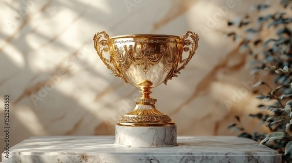 Obraz Triumphant golden trophy gleaming ornate achievement success