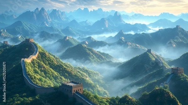 Obraz Serene sunset view of Great Wall, majestic and awe inspiring