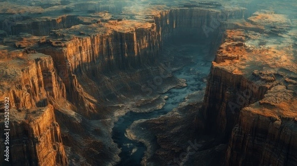 Obraz Awe inspiring 3D render of Grand Canyon majestic layered rocks and winding river. serene and powerful landscape