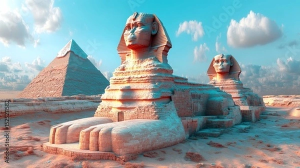 Obraz An Awe inspiring view of Giza pyramids and Sphinx bathed in warm sunlight