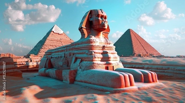 Obraz An Awe inspiring view of Giza pyramids and Sphinx bathed in warm sunlight