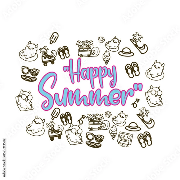 Obraz Happy Summer lettering with summer themed objects.