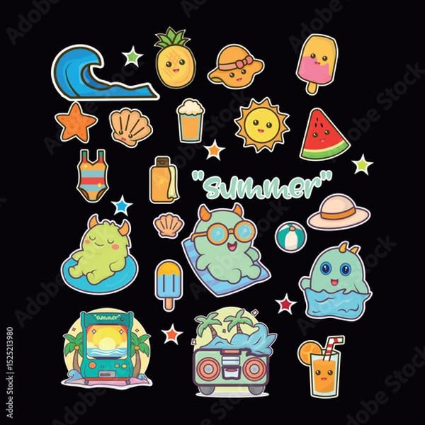 Obraz Cute Summer Elements Sticker Set