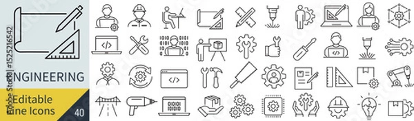 Obraz 線の編集ができるエンジニアリングに関するアイコンセット（アウトライン化していない）
