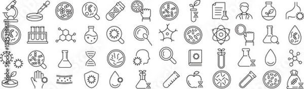 Obraz ベクターでモノクロの細胞生物学に関する線画アイコンセット
