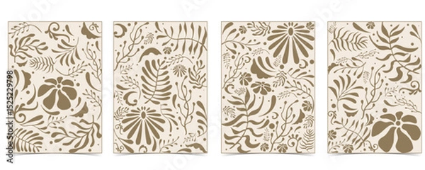 Obraz Retro flower and leaves frame background in wavy line style for vertical A4 design