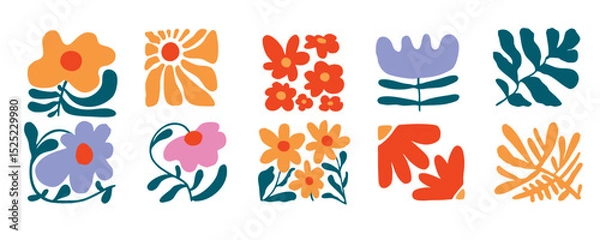 Obraz wavy groovy flower element object in Matisse naive style
