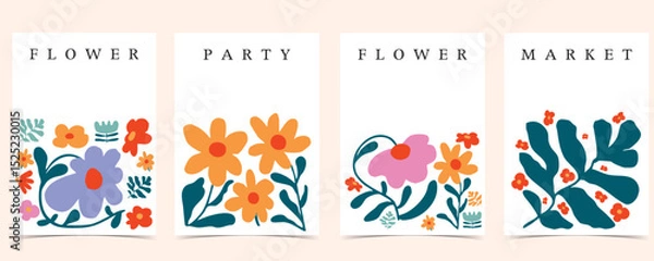 Obraz wavy groovy flower background in naive style for A4 vertical design