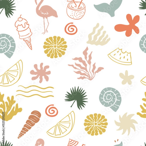 Obraz summer seamless pattern with shell,sun,coconut tree