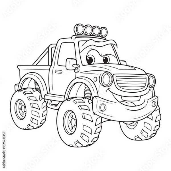 Obraz Cartoon funny off road truck suitable for coloring pages - vector illustration