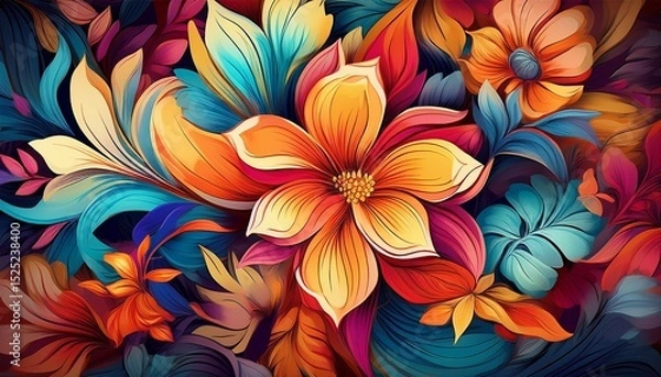 Fototapeta flower power a vibrant abstract floral pattern featuring a mix o
