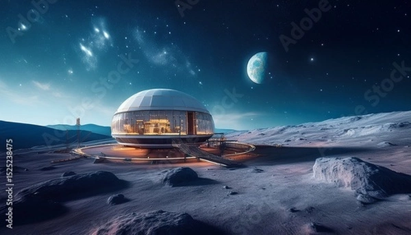 Fototapeta unique lunar habitat showcasing advanced technology in a starry night sky
