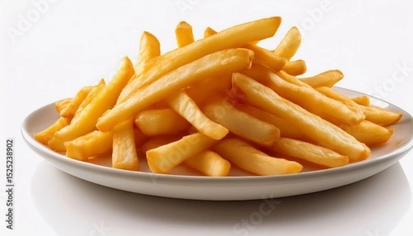Fototapeta a generous heap of golden crispy french fries stacked on a white plate offering a tempting side dish or snack