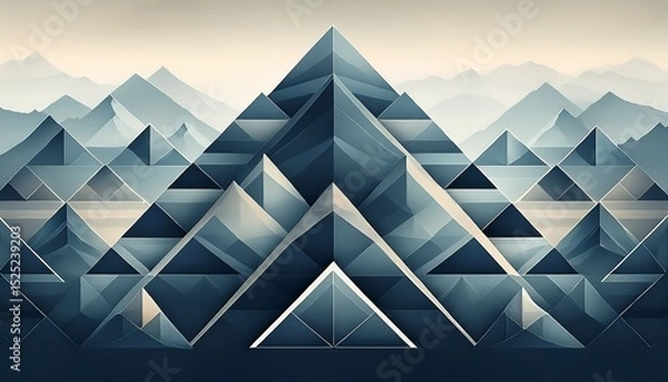 Fototapeta misty mountain a series of overlapping triangles in progressivel