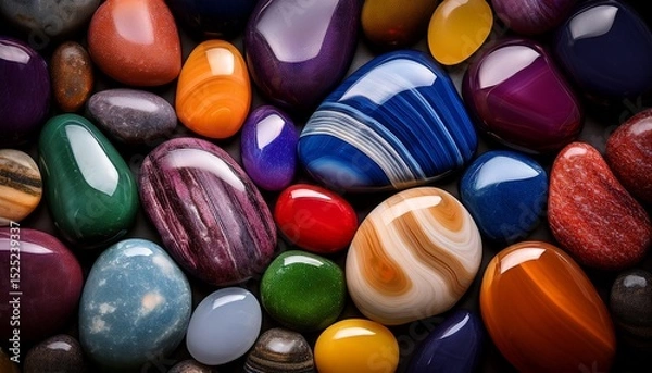 Fototapeta a close up view of various polished colorful stones arranged together showcasing their unique textures and vibrant hues capturing beauty in natural formations