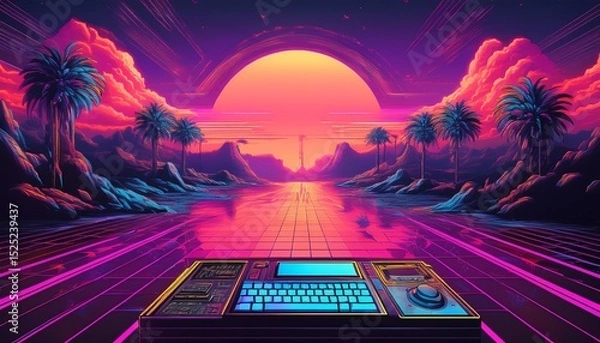 Fototapeta pc specs stream panel overlay retrowave synthwave overlay