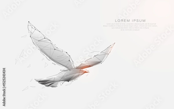 Obraz Low poly wireframe bird flying with geometric abstract particles