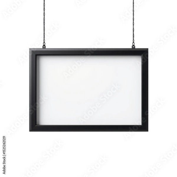 Fototapeta modern floating frame with photo suspended between two clear panels, thin black border, front view, on transparent background