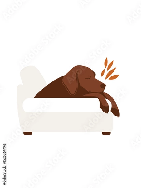 Fototapeta Playful dog lounging on a white sofa at home  