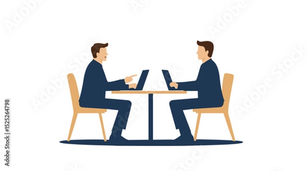 Fototapeta Two businessmen discussing ideas while seated at a table