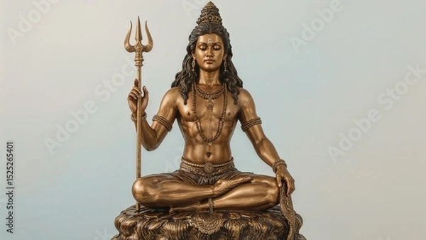 Fototapeta Bronze statue of the Hindu god Shiva isolated on a light background.