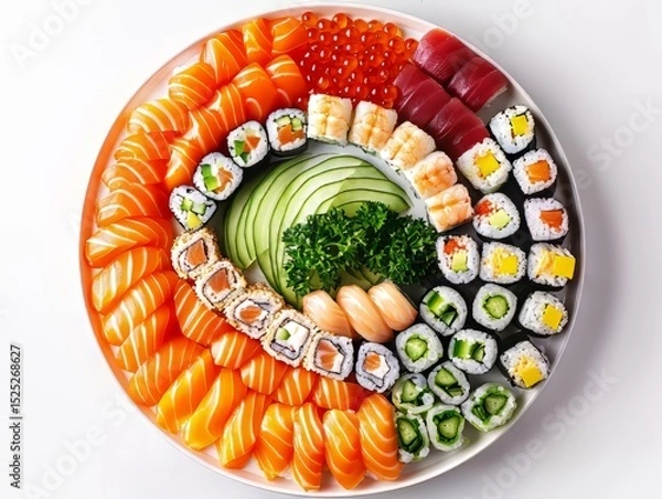 Fototapeta Assorted Sushi Platter with Sashimi and Rolls
