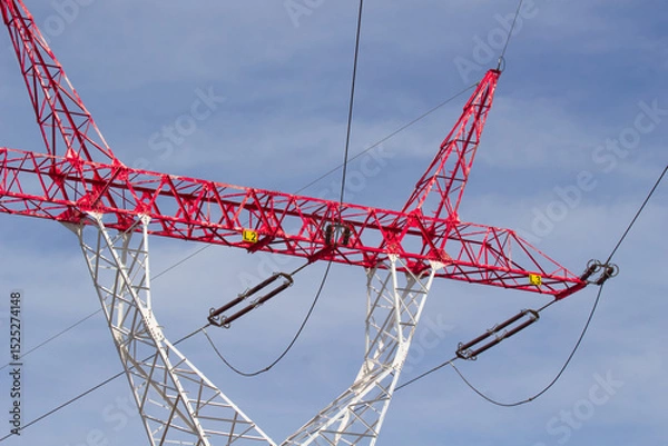 Fototapeta High voltage power lines close-up.