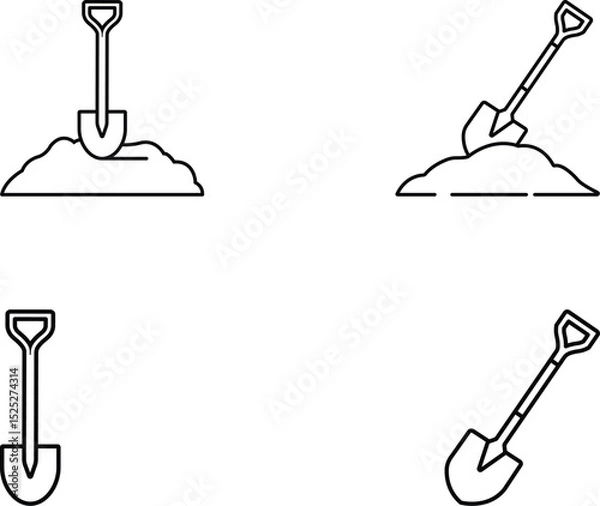 Fototapeta Minimalist Line Art Illustration of Four Distinct Shovels Depicting Digging and Labor Themes