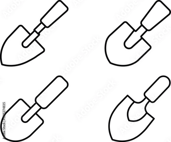 Fototapeta Minimalist Line Art Illustration of Four Identical Trowel Icons in Varying Orientations