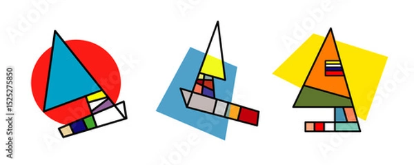 Fototapeta abstract ships illustration, summer ships, colorful summer, expressionism