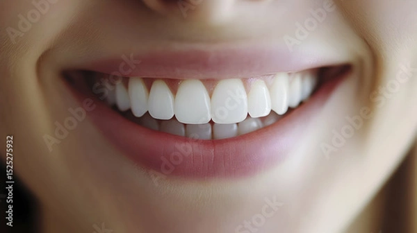 Fototapeta Close-up of a radiant, healthy smile displaying perfectly aligned white teeth