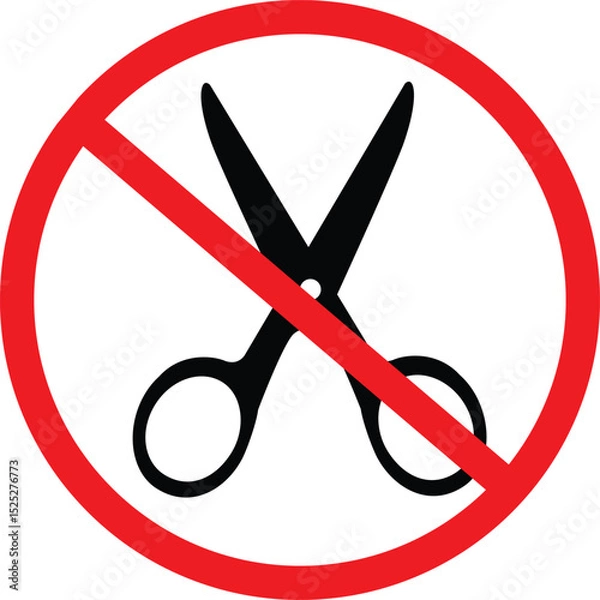 Obraz No scissors sign. Sharp objects not allowed here. Weapon prohibited symbol. flat style.