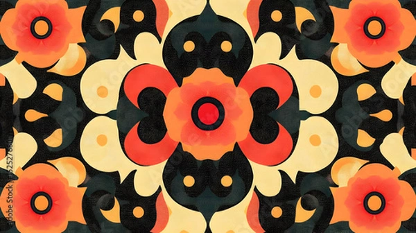Fototapeta Kaleidoscopic Floral Arrangement with Retro Color Palette and Geometric Shapes