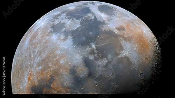 Fototapeta Detailed view of the moon's surface displaying its rugged landscape and craters