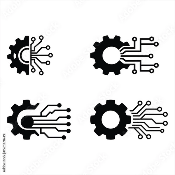 Obraz Gear and Circuit Technology Icon Set – Industry 4.0 AI Vector Design