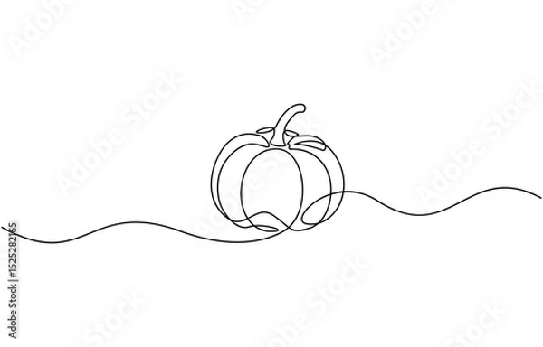 Fototapeta One continuous line drawing of pumpkin fruit illustration, Pumpkin Continuous Line Drawing Halloween Autumn Harvest One Line isolated minimalistic trendy style.