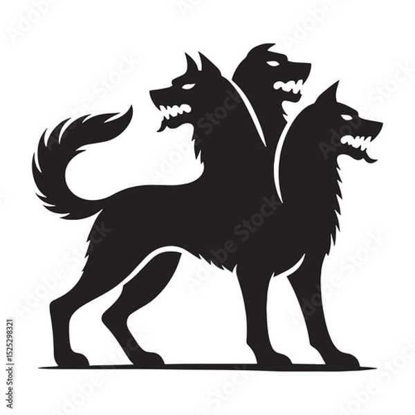 Fototapeta Shadowy Powerful Cerberus graphic - cerberus silhouette - cerberus vector - silhouette of cerberus - Cerberus illustration - three-headed beast symbol
